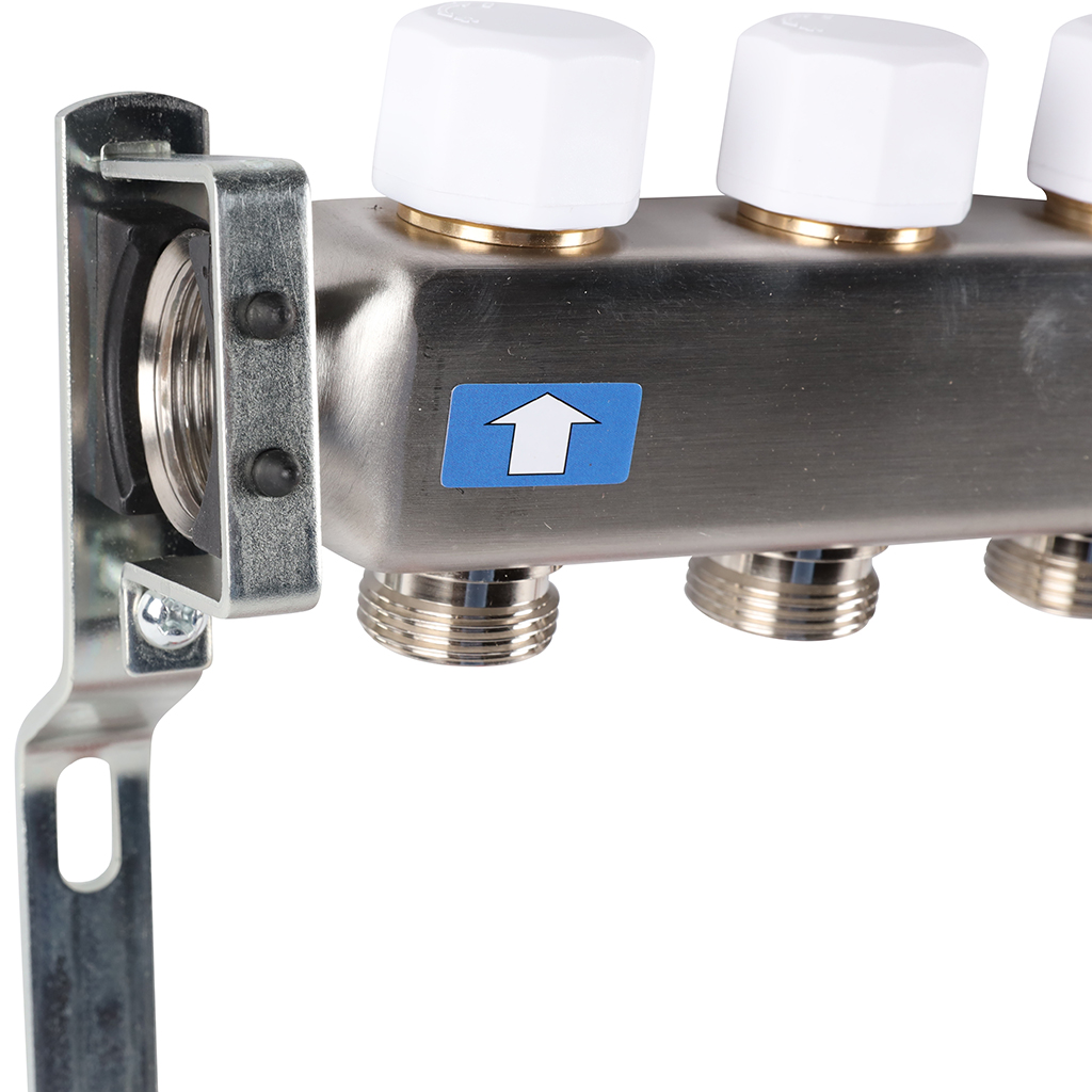 Коллектор из нержавеющей стали с расходомерами ROMMER, с клапаном вып. воздуха и сливом 11 выходов, RMS-1201-000011