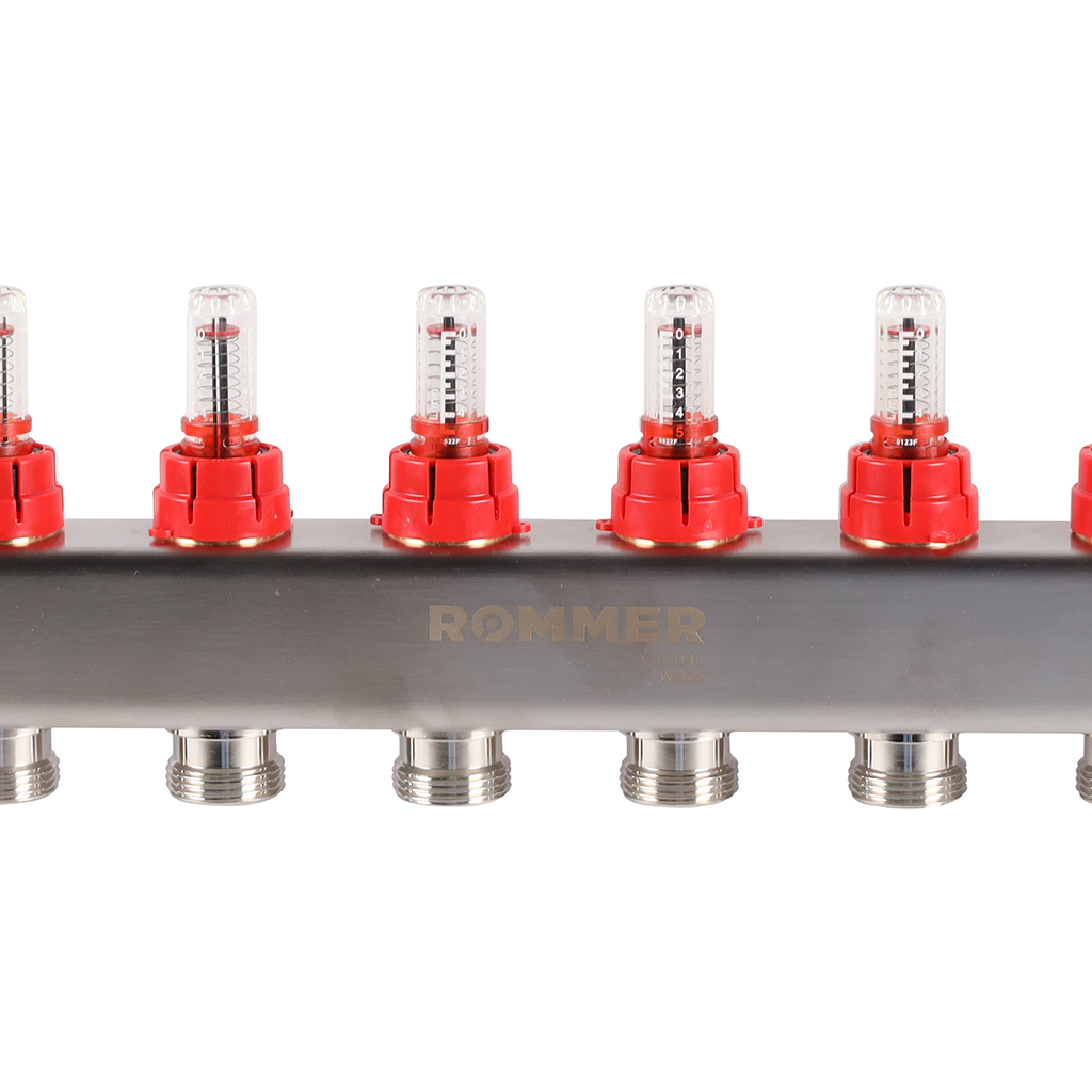 Коллектор из нержавеющей стали с расходомерами ROMMER 8 выходов, RMS-1200-000008
