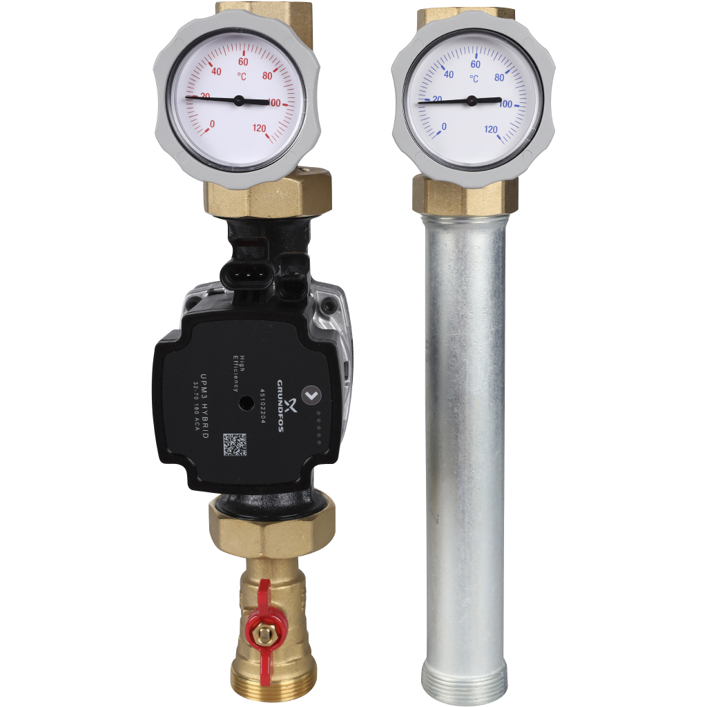 Насосная группа Meibes V-UK 1 1/4 c насосом Grundfos UPM3 Hybrid 32-70,без смесителя, подающая линия слева, M66814.36