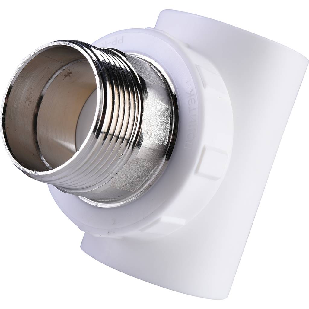 Тройник Политэк 40x1 1/4 с наружной резьбой для полипропиленовых труб под сварку (цвет белый), 9510004014