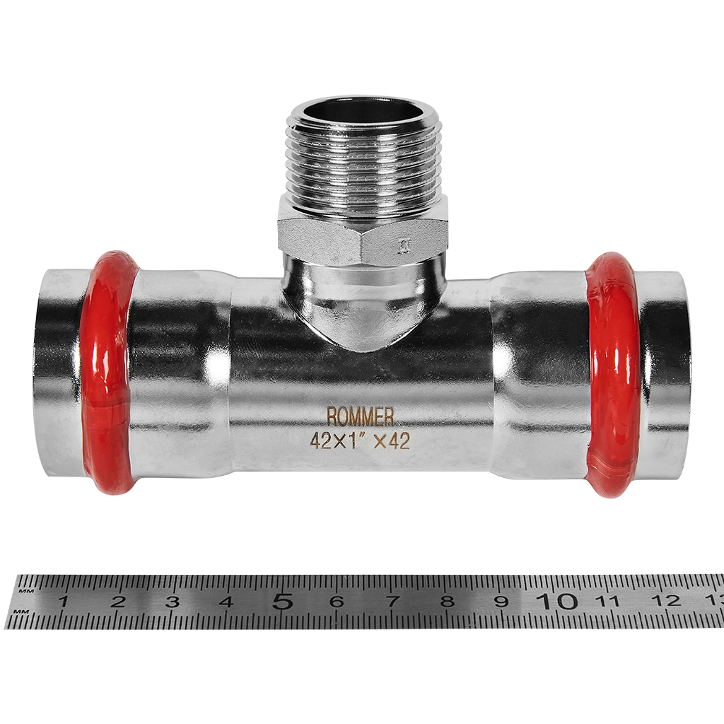 Тройник-переходник-НР ROMMER 42х1 из нержавеющей стали прессовой