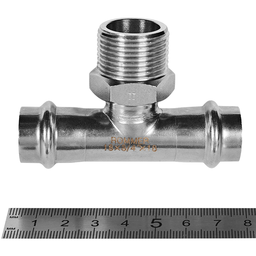Тройник-переходник-НР ROMMER 18х3/4 из нержавеющей стали прессовой