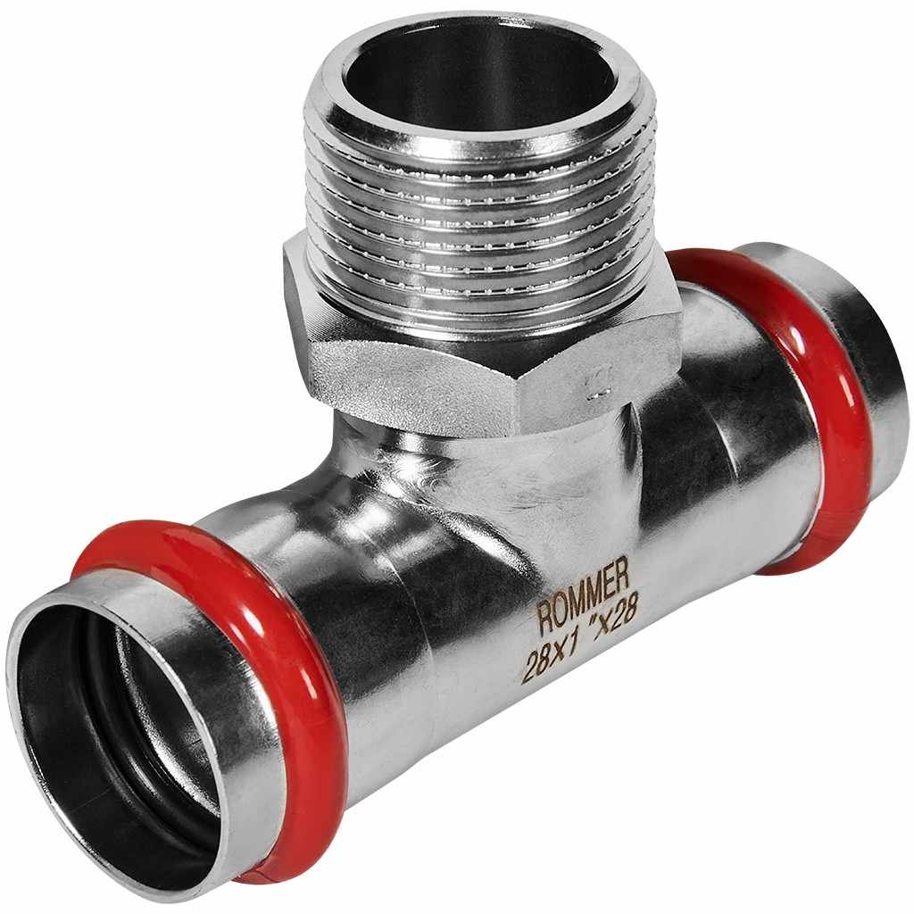 Тройник-Переходник ROMMER ВПр-НР, 28х1, из нержавеющей стали прессовой, RSS-1016-000281