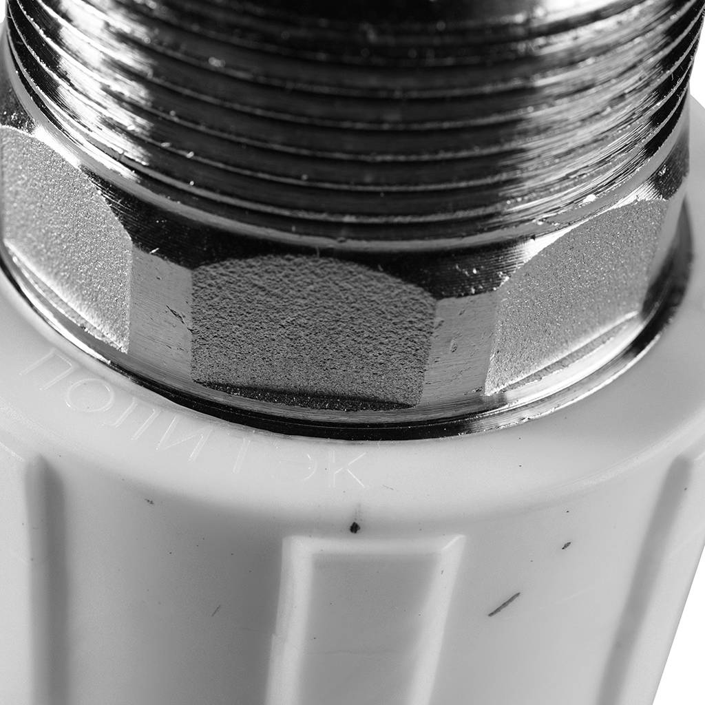 Муфта комбинированная Политэк 50x1 1/2 под шестигранник наруж. резьба для полипропиленовых труб под сварку (цвет белый), 9000050112