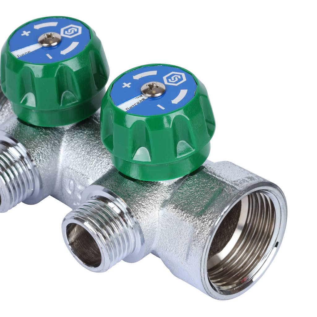 Коллектор регулирующий STOUT 1, 2 отвода 1/2  плоское уплотнение