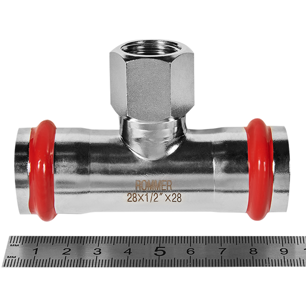 Тройник-переходник-ВР ROMMER 28х1/2 из нержавеющей стали прессовой