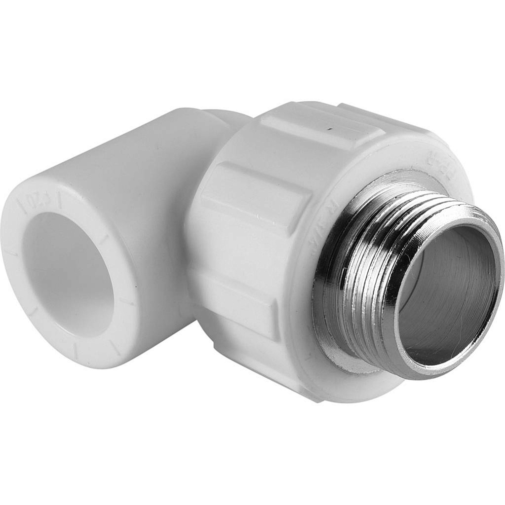 Угольник Политэк 20x3/4 с наружной резьбой для полипропиленовых труб под сварку (цвет белый), 9410002034