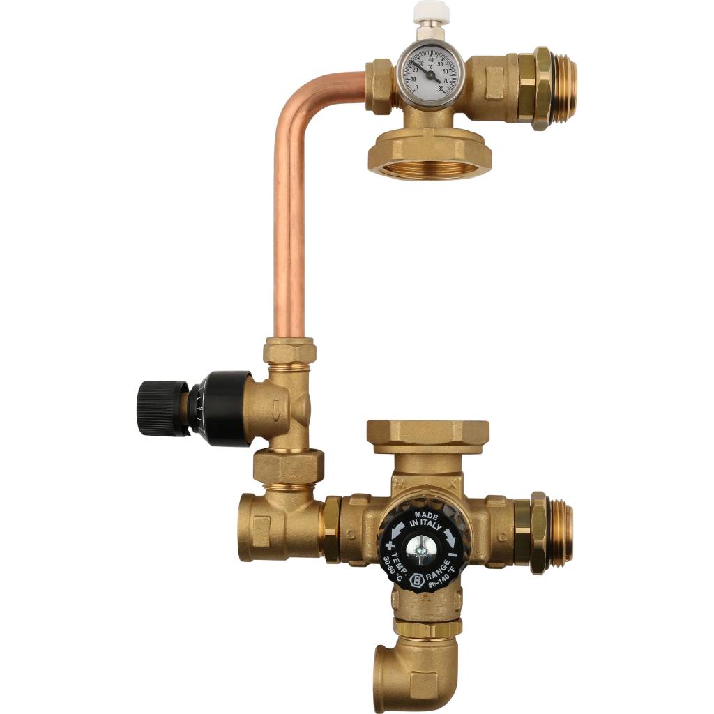 Насосно-смесительный узел STOUT с термостатическим клапаном и байпасом, без насоса, *SDG-0020-002000