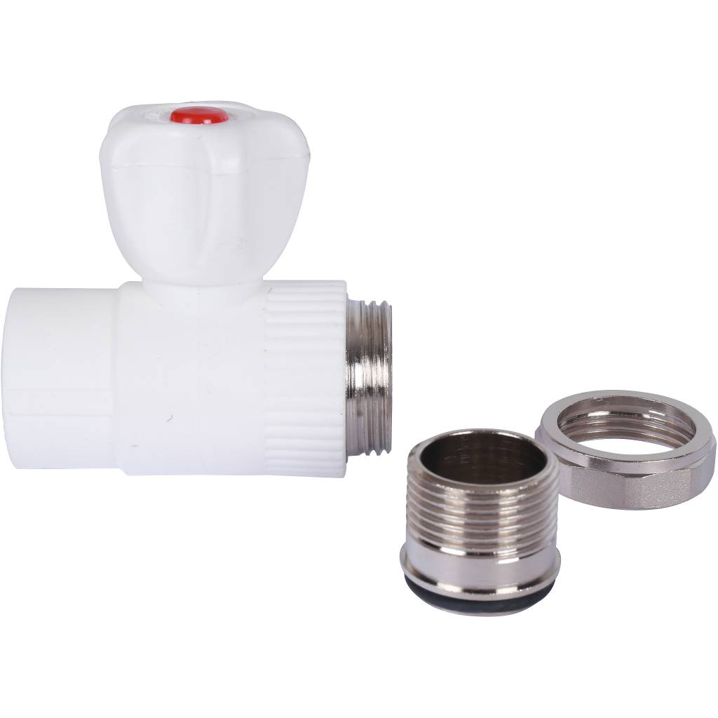 Кран шаровой Политэк 25х3/4 для радиатора прямой для полипропиленовых труб под сварку (цвет белый), 9999012534