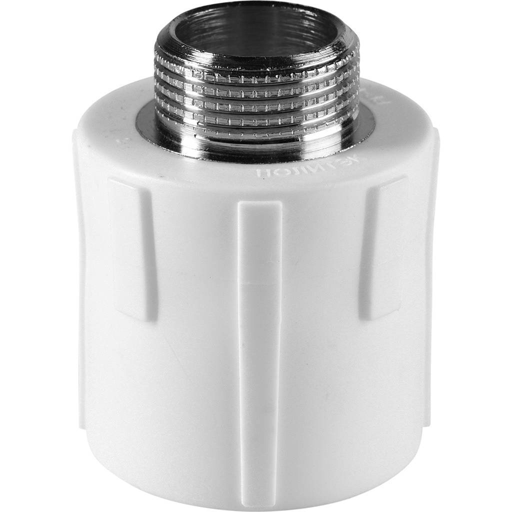 Муфта комбинированная Политэк 32х3/4 наруж. резьба для полипропиленовых труб под сварку (цвет белый), 9000003234