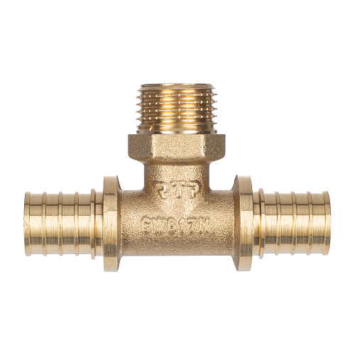 Тройник аксиальный, латунь, наружная резьба,20х1/2, желтый, RTP