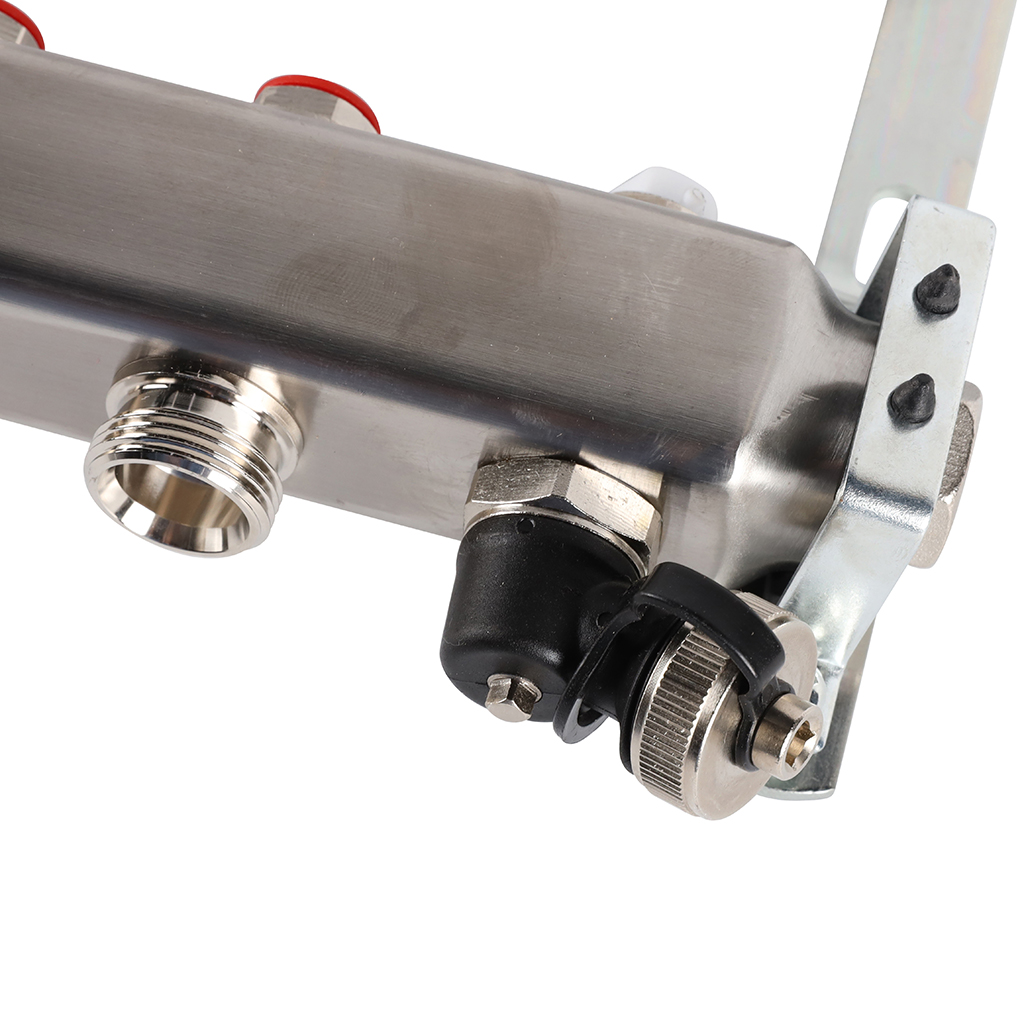 Коллектор из нержавеющей стали без расходомеров ROMMER, с клапаном вып. воздуха и сливом 5 выходов, RMS-3201-000005