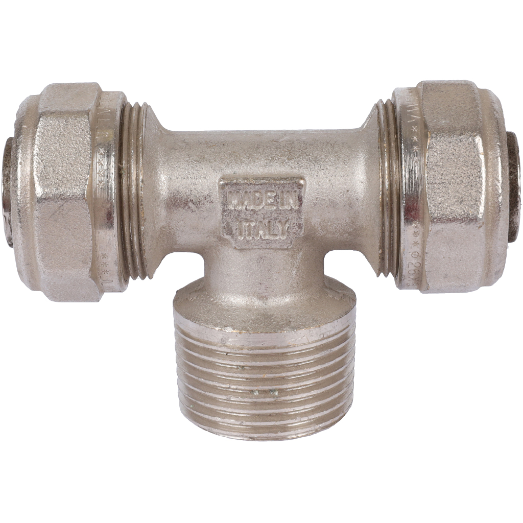 Тройник TIEMME с наружной резьбой (26х3.0х1) для металлопластиковых труб винтовой, 1600087