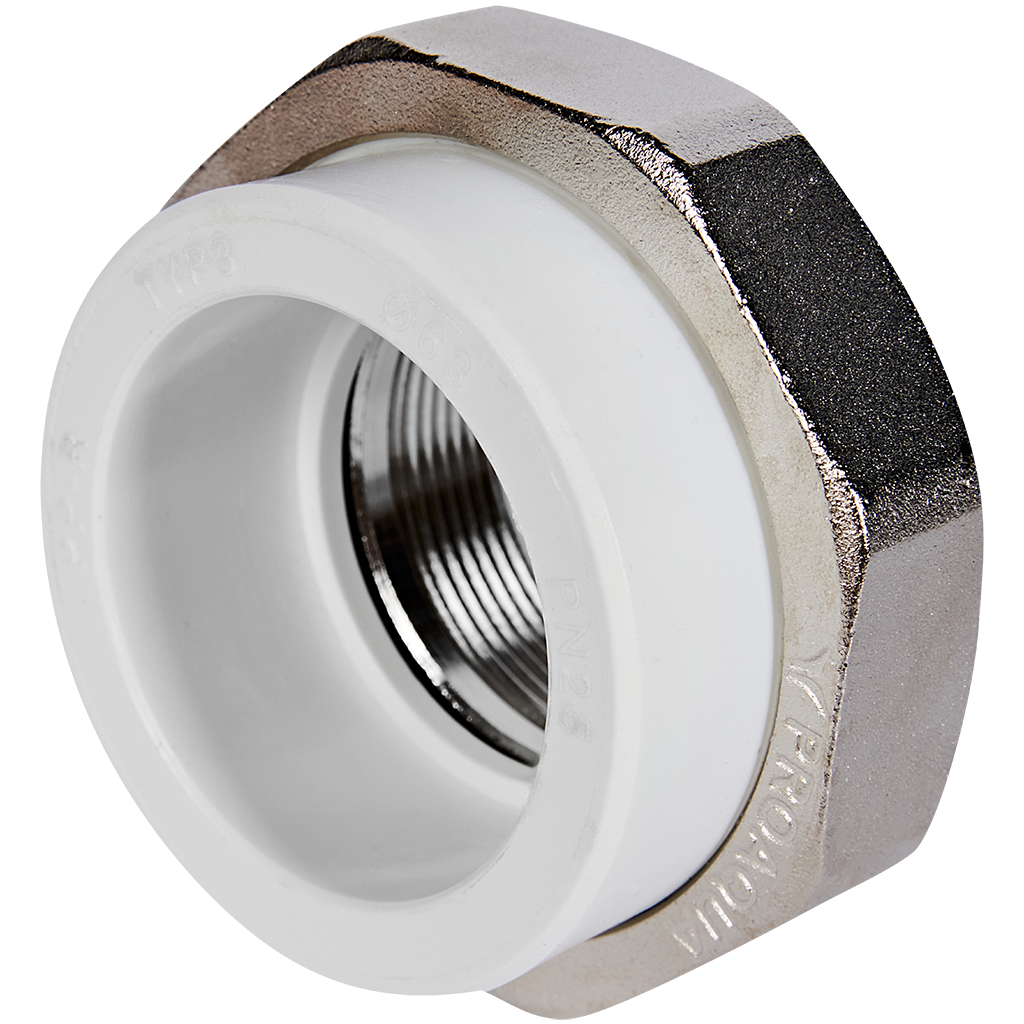 Муфта комбинированная Pro Aqua d=63-2 PP-R разъемная (американка) ВР Белая
