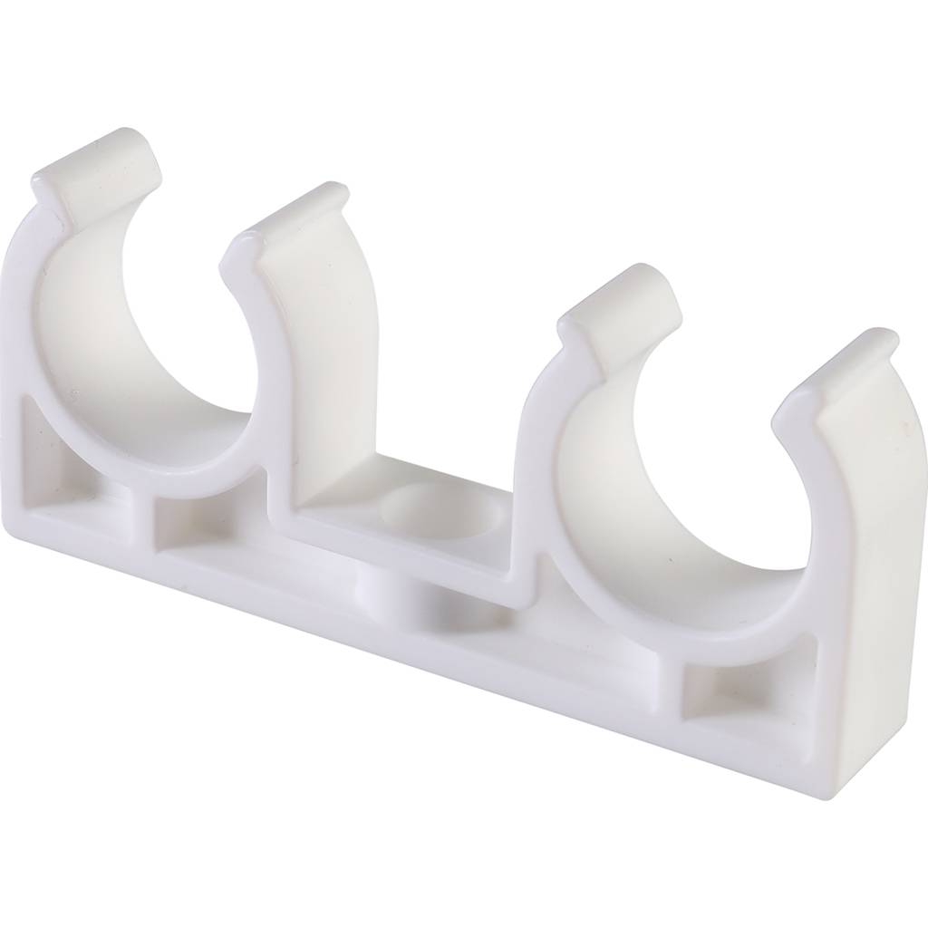 Двойное крепление Политэк d=20 для полипропиленовых труб под сварку (цвет белый), 9000020020