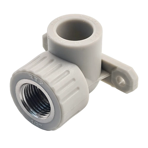 Угольник комбинированный с креплением PPR внутренняя резьба 20х 1/2,  серый, РТП