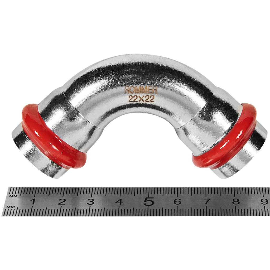 Угольник ROMMER 90° ВПр-ВПр 22 из нержавеющей стали прессовой