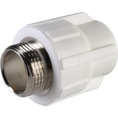 Муфта комбинированная Политэк 20х3/4 наруж. резьба для полипропиленовых труб под сварку (цвет белый)