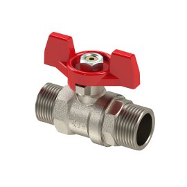 Кран шаровой ручка бабочка, латунь, наружная/наружная резьба 1,PN25 еврослот, никель, RTP