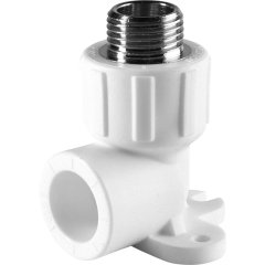 Угольник Политэк 20х1/2 с наружной резьбой с креплением для полипропиленовых труб под сварку (цвет белый)