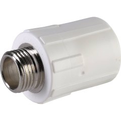 Муфта комбинированная Политэк 25х1/2 наруж. резьба для полипропиленовых труб под сварку (цвет белый)