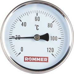 Термометр биметаллический ROMMER 80 мм 120 градусов с погружной гильзой 75 мм 1/2