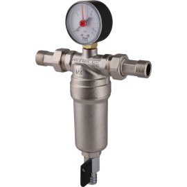 Фильтр с манометром TIEMME 1/2 со сгонами, с латунной колбой, промывной, 3130001