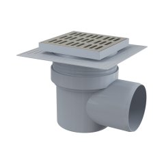 Сливной трап AlcaPlast 150x150/110 мм боковой сток, решетка из нержавеющей стали, воротник изоляции 2–го уровня, гидрозатвор мокрый, APV12