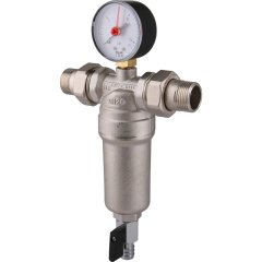 Фильтр с манометром TIEMME 3/4 со сгонами, с латунной колбой, промывной