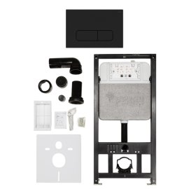 Комплект инсталляции РЕХАУ NOVAFLOW с панелью смыва NOVA ELLIPSE 001 с овальными клавишами, пластик, черный, матовый, 19101101001