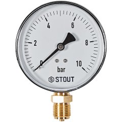 Манометр радиальный STOUT корпус Dn 100 мм 1/2 , 0...10 бар, кл.2.5