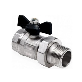 Кран шаровой ГОСТ с американкой ручка бабочка, латунь, внутренняя/наружная резьба 1,PN40 никель, RTP