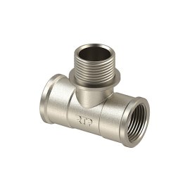 Тройник, латунь, внутренняя/наружная/внутренняя резьба  1/2, никель, РТП