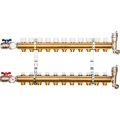 Распределительный коллектор из латуни без расходомеров STOUT 11 выходов