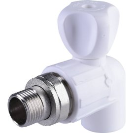 Кран шаровой для радиатора Политэк 20х1/2 угловой для полипропиленовых труб под сварку (цвет белый), 9910022012