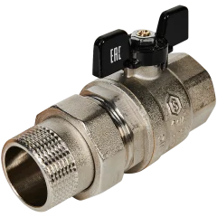 Кран шаровой полнопроходной с американкой STOUT ВР/НР ручка бабочка 1 1/4