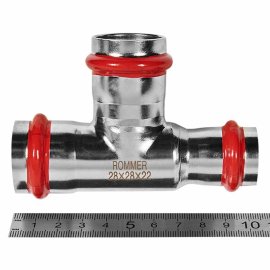 Тройник ROMMER переходной ВПр, 28х28х22, из нержавеющей стали прессовой, RSS-1014-282822