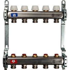 Коллектор из нержавеющей стали без расходомеров STOUT 5 выходов, SMS 0922 000005