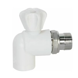 Кран шаровой Политэк 25х1/2 для радиатора угловой для полипропиленовых труб под сварку (цвет белый), 9999022512