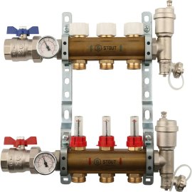 Распределительный коллектор из латуни с расходомерами STOUT 3 выхода, SMB 0473 000003