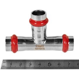 Тройник ROMMER равнопроходной ВПр, 15, из нержавеющей стали прессовой, RSS-1013-000015