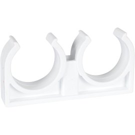 Двойное крепление Политэк d=32 для полипропиленовых труб под сварку (цвет белый), 9000020032