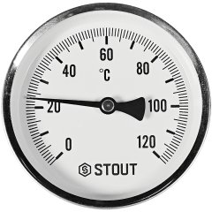 SIM-1001-105015 STOUT Термометр биметаллический осевой с погружной гильзой. Корпус Dn 100 мм, гильза 50 мм 1/2 , 0...120°С