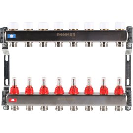 Коллектор из нержавеющей стали с расходомерами ROMMER 8 выходов, RMS-1200-000008
