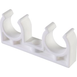 Двойное крепление Политэк d=20 для полипропиленовых труб под сварку (цвет белый), 9000020020