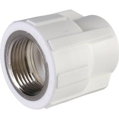 Муфта комбинированная Политэк 20х3/4 внутр. резьба для полипропиленовых труб под сварку (цвет белый)