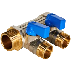 Коллектор с шаровыми кранами STOUT 3/4 , 2 отвода 1/2  (синие ручки)