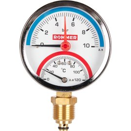 Термоманометр радиальный ROMMER 80 мм 120 градусов в комплекте с автоматическим запорным клапаном 1/2