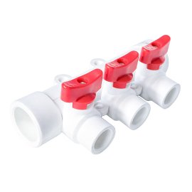 Коллектор с шаровым краном красный PPR 32х20/3,  белый, RTP