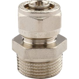 Муфта TIEMME с наружной резьбой (16х2.0х3/4) для металлопластиковых труб винтовой, 1600031